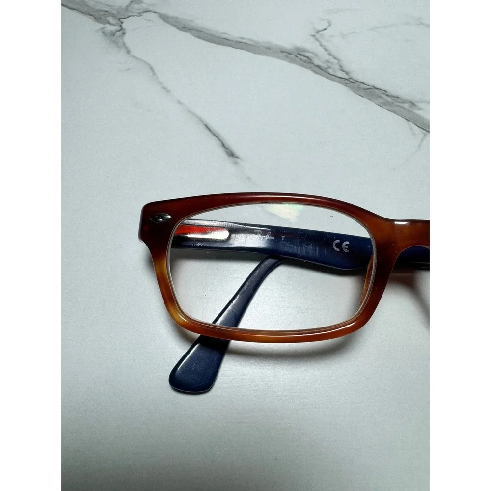 Ray-Ban RB 5150 5609 Brown Tortoise Navy Blue Rectangular Eyeglasses 50-19-135